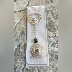 Rhinestone 'Nº5' Perfume Bottle Keychain - Silver & Black